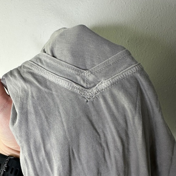 Y2K Abercrombie Fitch Shirt Women Small Gray Short Sleeve Deep V Neck Hood FLAW - Picture 8 of 8